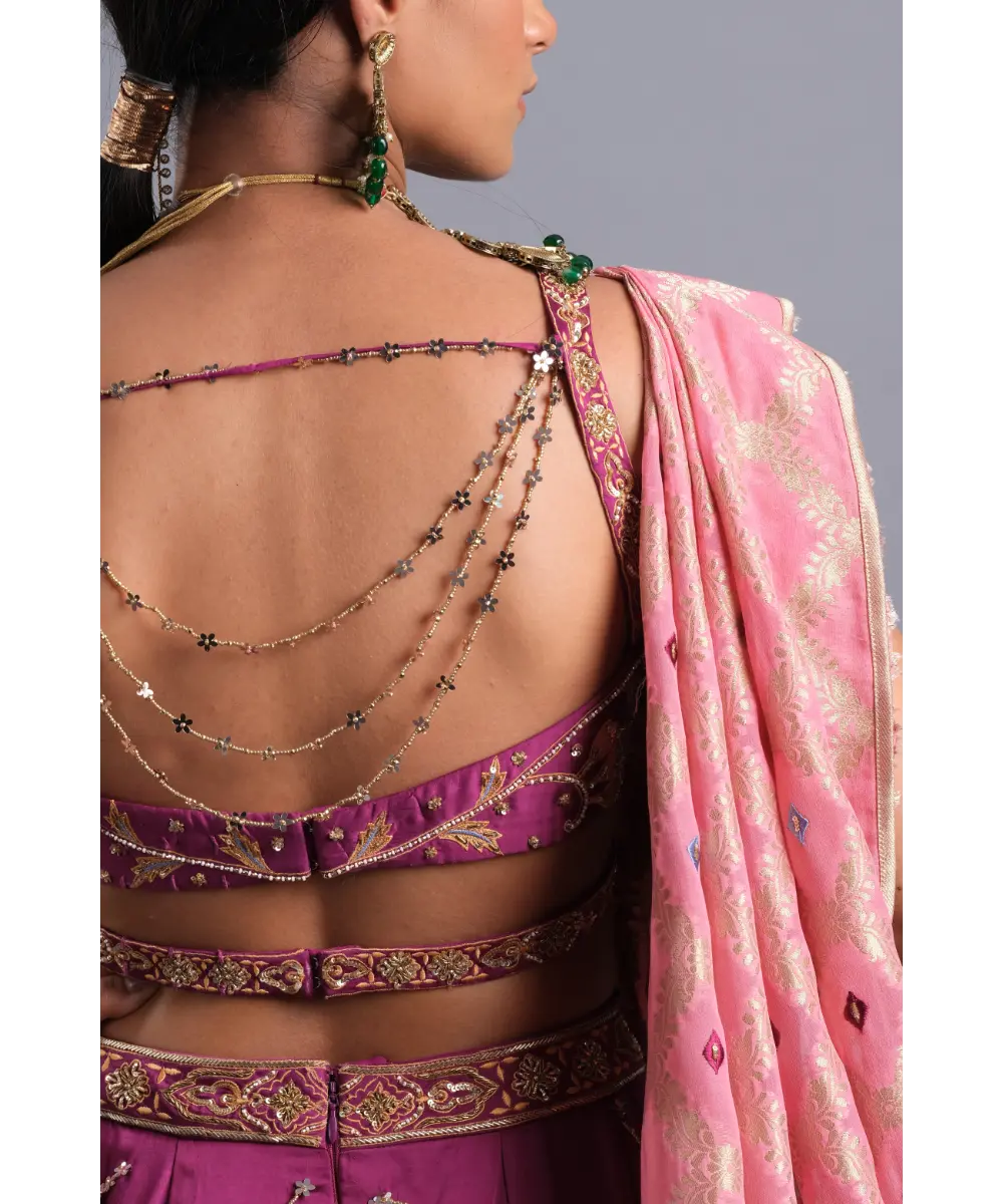 AASTHA SOOD - Dark carnation Pink Silk Lehenga - Bridal Look